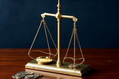 Silver weights and scales on a dark mahogany table